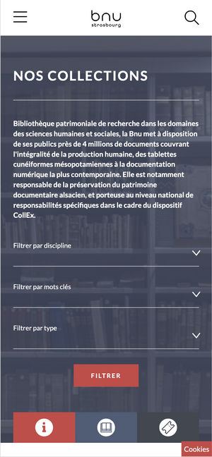 Aperçu de l'écran mobile des collections de la BNU de Starbourg