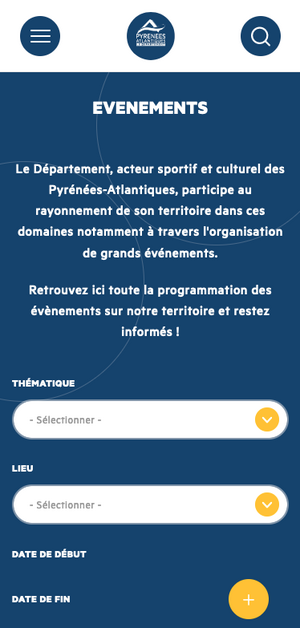 Aperçu de la page des évènements mobile du site du CD64