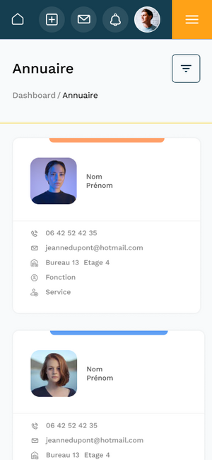 Aperçu de la maquette mobile de l'annuaire de VetAgroSup
